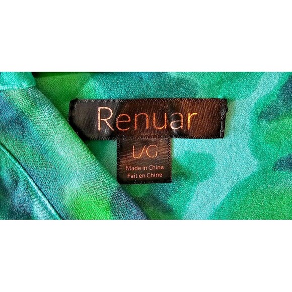 Renuar Short Sleeve Blue/teal-tropical theme casual women's shirt Sz Large - Picture 3 of 4